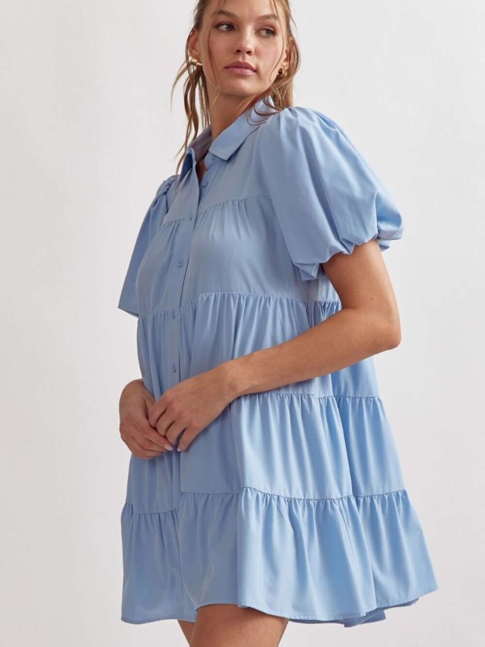Entro Chambray Blue Button Down Tiered Dress size large - Picture 4 of 6